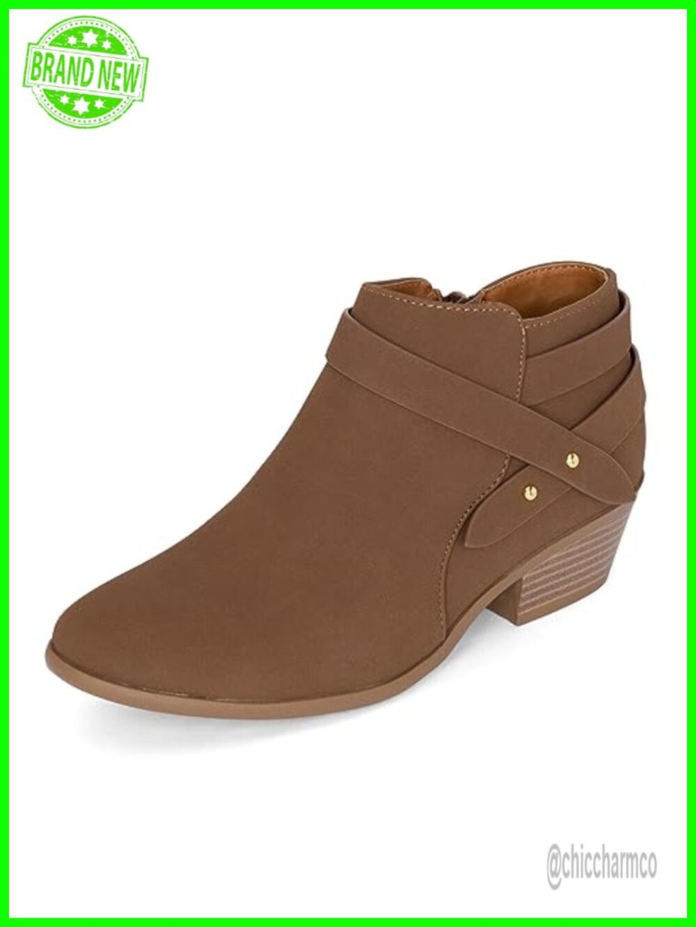 Womens Ankle Boots Cross Strap Stacked Block Heel Side Zipper Booties